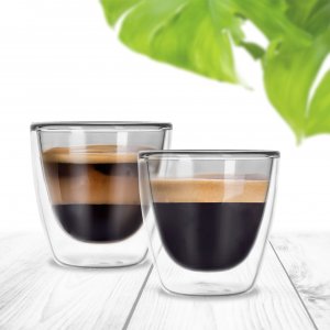 Dvoustěnná sklenice DOUBLE espresso 0,11 l, šedá, sada 2ks