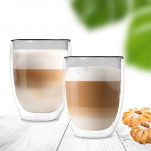 Dvoustěnná sklenice DOUBLE latte 0,41 l šedá, sada 2ks