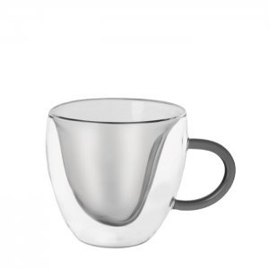 Dvoustěnný hrnek DOUBLE srdce 0,33 l šedý, sada 2ks