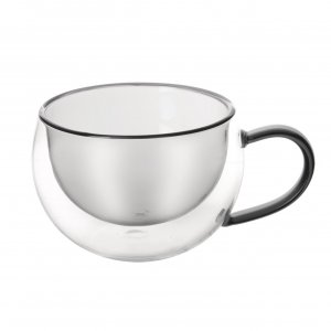 Dvoustěnný hrnek DOUBLE cappuccino 0,33 l šedý, sada 2ks