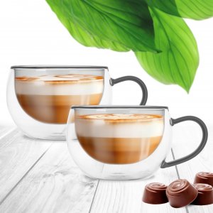 Dvoustěnný hrnek DOUBLE cappuccino 0,33 l šedý, sada 2ks