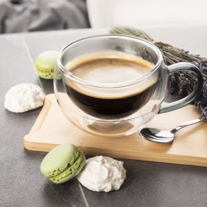 Dvoustěnný hrnek DOUBLE cappuccino 0,33 l šedý, sada 2ks