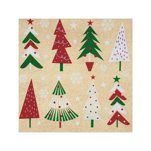 ubrousky 3-vrstvé, 33 x 33 cm 20ks vánoční stromky barevné