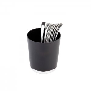 APS zásobník na příbory/koš na odpadky stolní, SAN, černá, matný povrch, pr. 13 cm, v. 15 cm