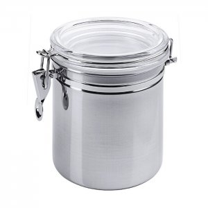 dóza na potraviny nerez 1,25 l pr.12,5cm/v.15,5cm, skleněné víčko Contacto