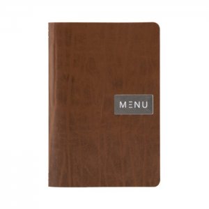 Securit lístek jídelní A5 s kov. štítkem MENU, lepená kůže, barva hnědá