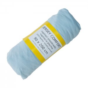 Prostěradlo JERSEY COMFORT, 90 x 200 x 22 cm, modré, s gumou, 180g/m2, 100 % bavlna