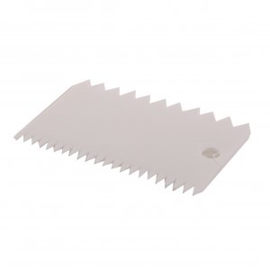 Stěrka / cukrářská karta obdelníková, zubatý okraj, bílý plast, 11 x 7,5 cm