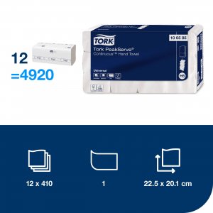 Tork Papírové ručníky PeakServe, 1-vr., H5, 20,1 x 22,5cm, 12 x 410 ks = 4.920 ks útr., bílé