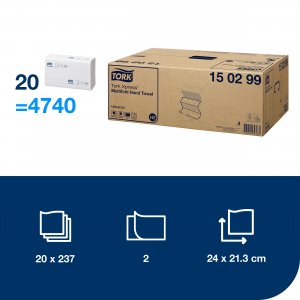 Tork Papírové ručníky Universal, 2vrstvé, H2, 237 útržků, 21,2 x 25,5 cm