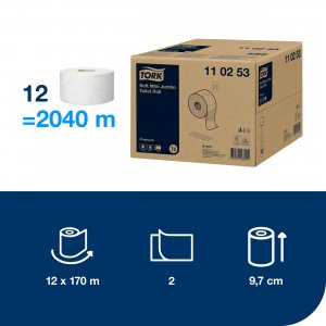 Tork Toaletní papír JUMBO Premium MINI  2vrstvý, návin 170m,počet útržků 850,barva bílá,