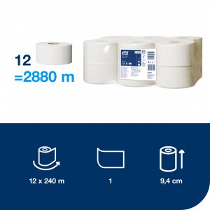 Tork Toaletní papír JUMBO, T2, 1vrstvý, 188 mm, šíře 9,7 cm, délka 240 m, bílý