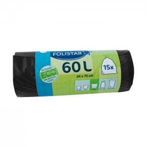 pytle na odpadky 60 l černé 15 ks zatahovací / 64 x 71 cm LDPE 20 my