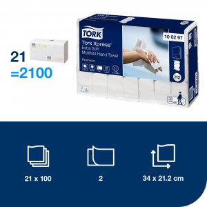 Tork Papírové ručníky Tork Xpress extra jemné Multifold Premium 2-vr. H2, 100 útr., 21,2  x 34 cm