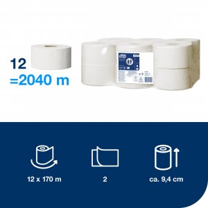 Tork Toaletní papír JUMBO 2vrstvý, návin 170, bílý.