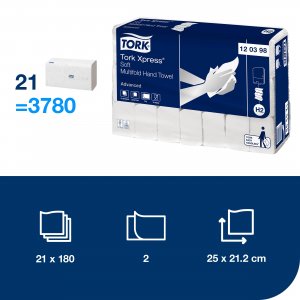 Tork Papírové ručníky Tork Xpress Multifold Advanced 2-vr., H2, 180 útr., 21,2 x 25,5cm