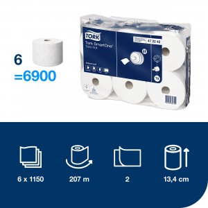 Tork Toaletní papír v roli SmartOne 2vrstvý, návin 207 m, bílý.